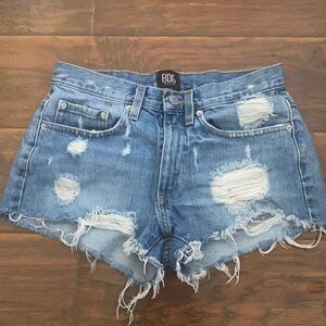 BDG Essential Mid-Rise Blue Denim Distressed Ripped Shorts Festival Concert